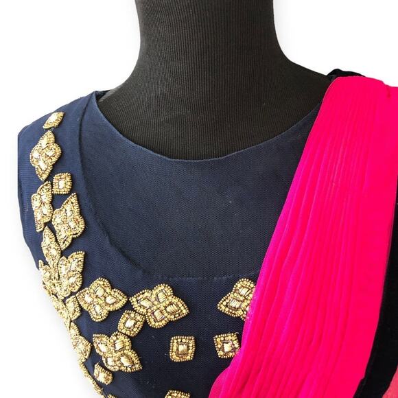 Indo-Western Gown with Attached Dupatta Gold Embellished Size Large - Picture 10 of 13